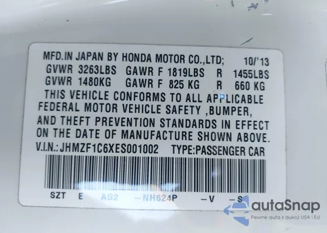 2014 Honda Cr-Z Ex z USA, uszkodzony, nr VIN JHMZF1C6XES001002